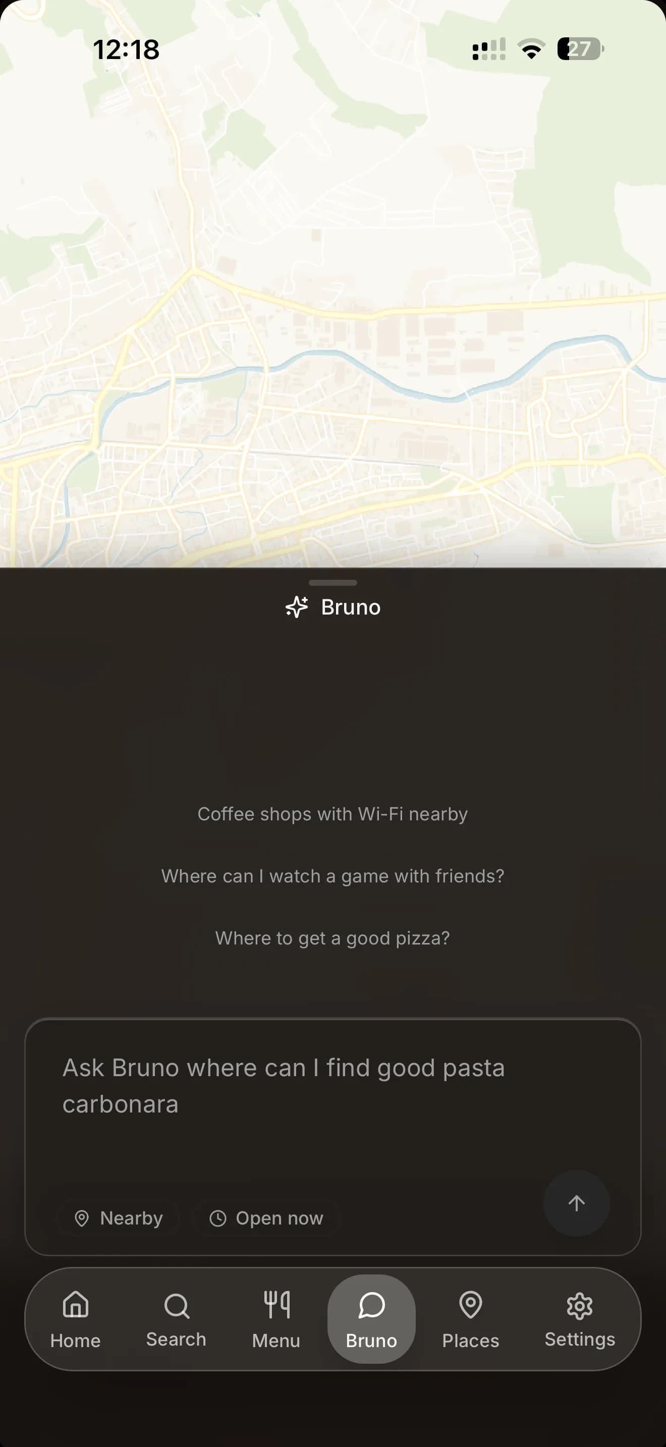 Bruno AI chat interface showing suggestion prompts