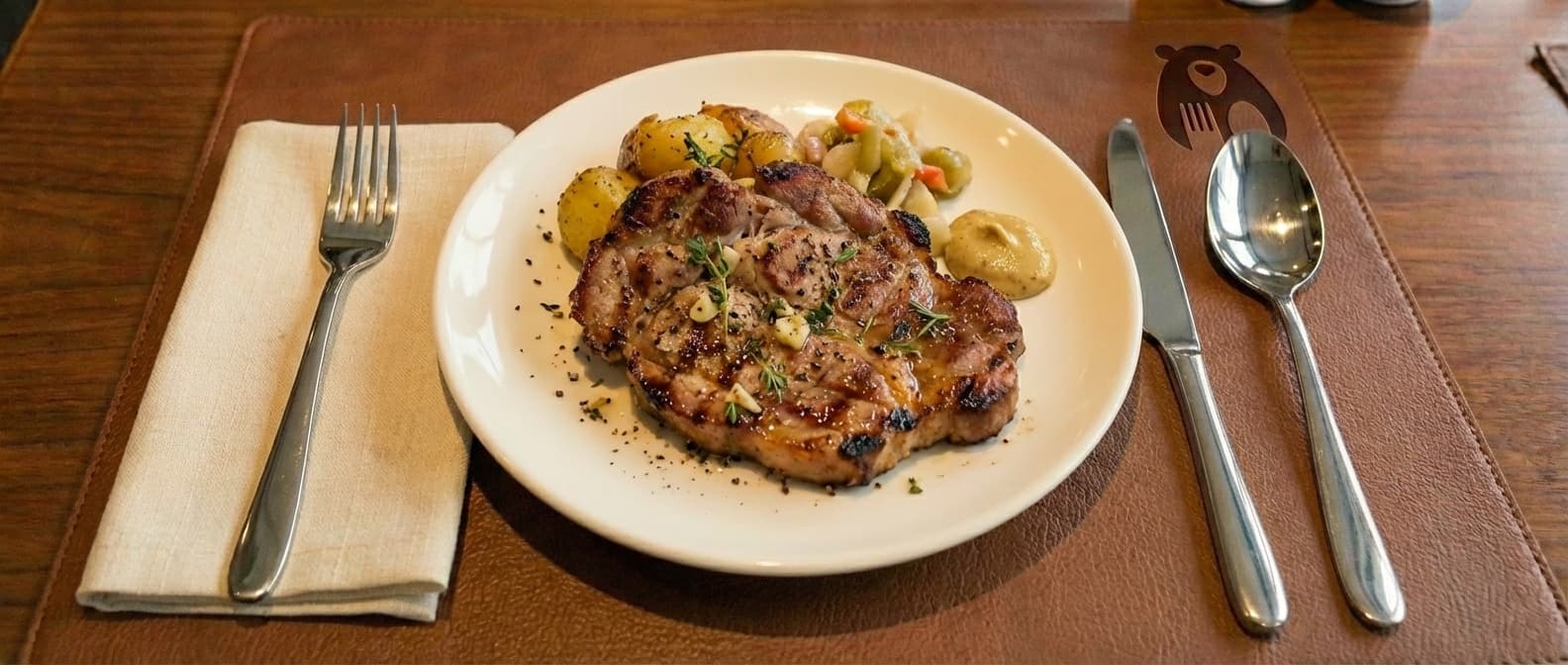 Ceafă de Porc la Grătar cu Cartofi Prajiți