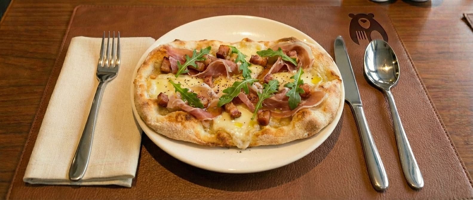 Pinsa Crudo, Pancetta & Taleggio