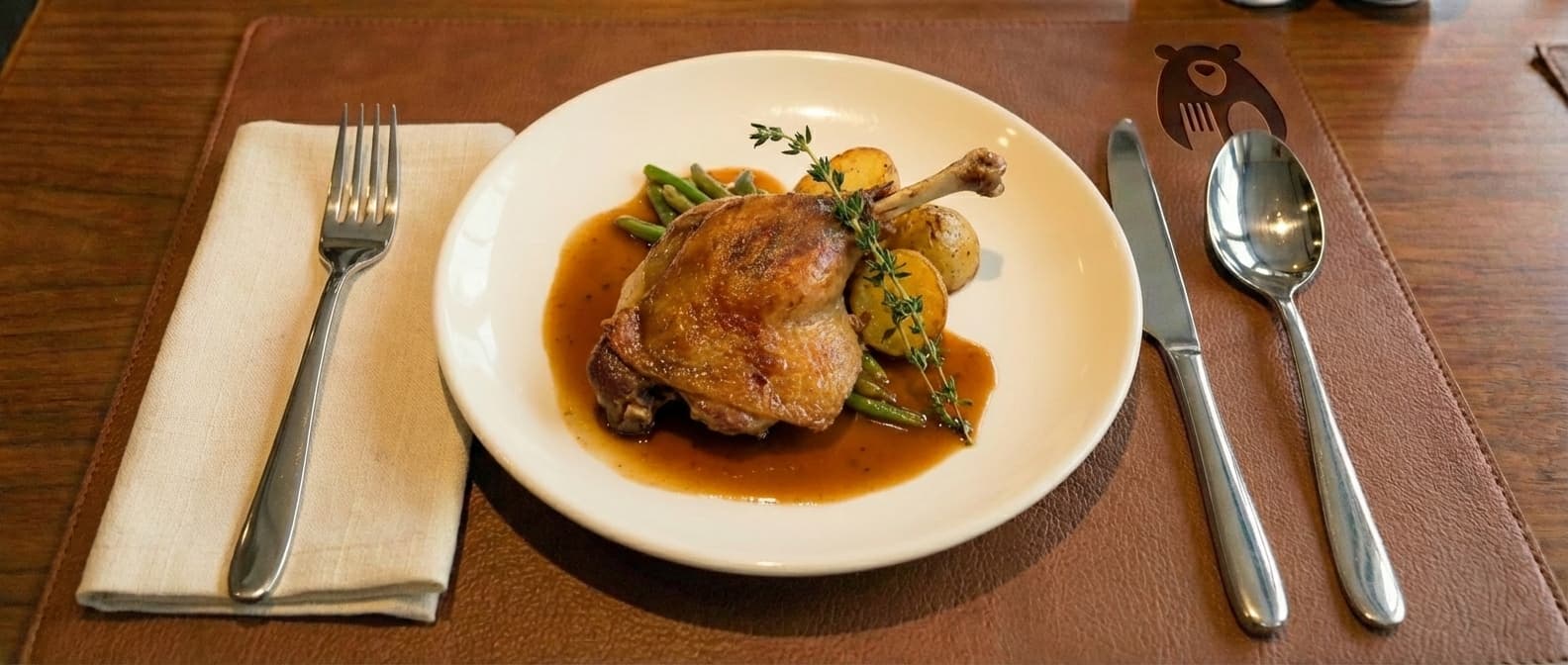 Pulpă de Rață Confit cu Cremă de Cartofi și Varză Roșie
